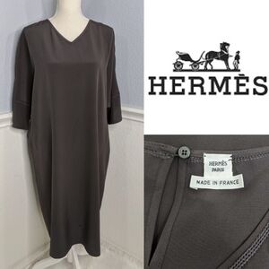 Hermes V Neck Dolman Sleeve Silk Dress